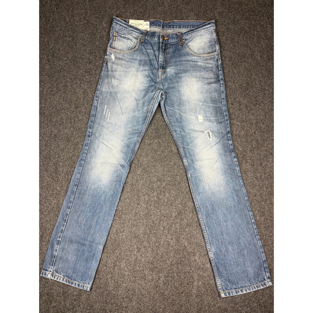 Abercrombie & Fitch Mens Straight Leg Jeans Blue Distressed W38 L34 Medium Wash